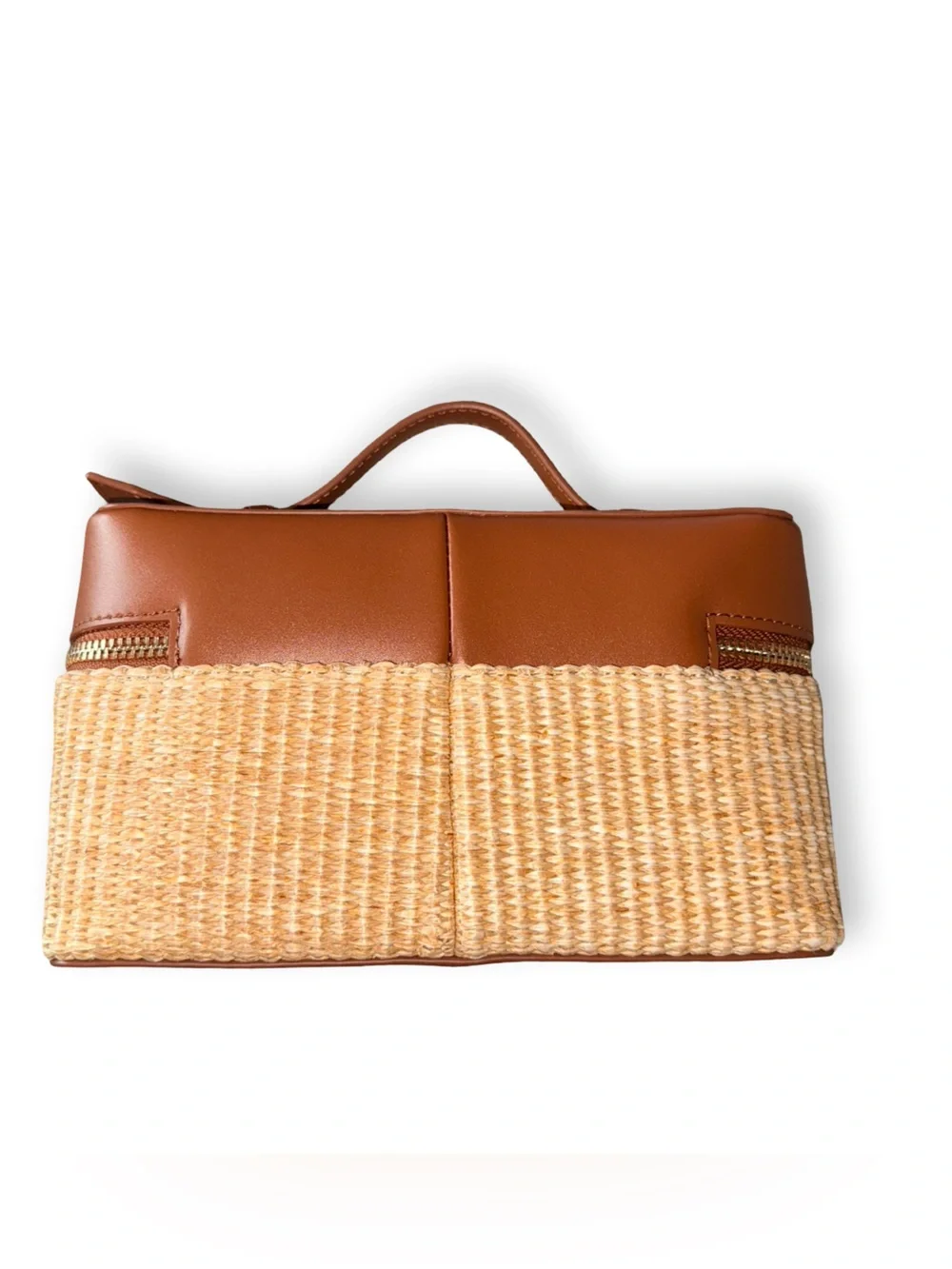 Tuckernuck Woven Cosmetic Case with Brown Leather Trim